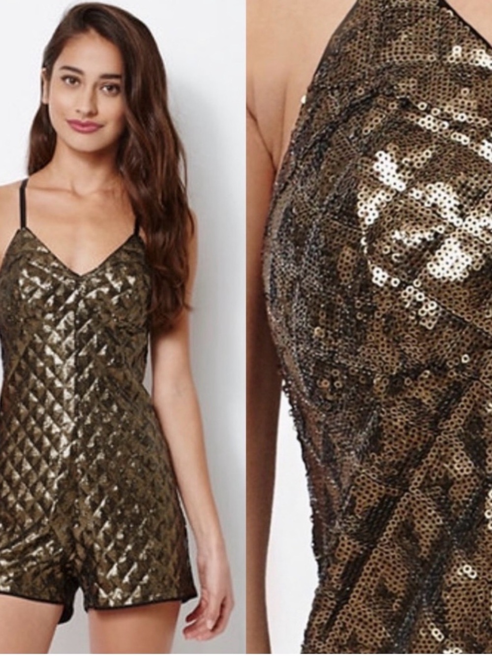 Kendall & Kylie Gold Sequin Quilted Romper